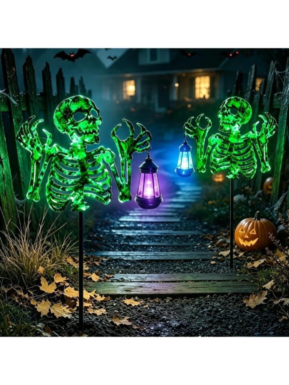 Halloween Skeleton Lantern Decor Glow in The Dark Iron Skull With Fluorescent - Picture 6 of 7